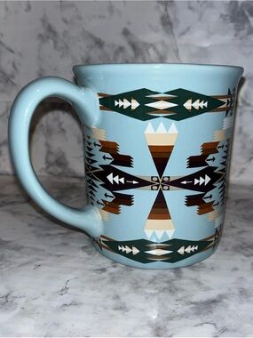Pendleton Woolen Mills Ceramic Coffee Mug 16 oz Aztec Light Blue